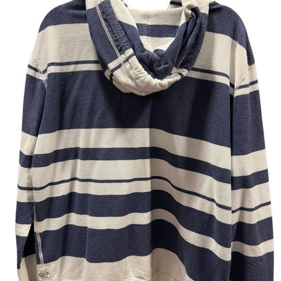 Striped Navy and White Men's Hoodie Shirt - Picture 5 of 12